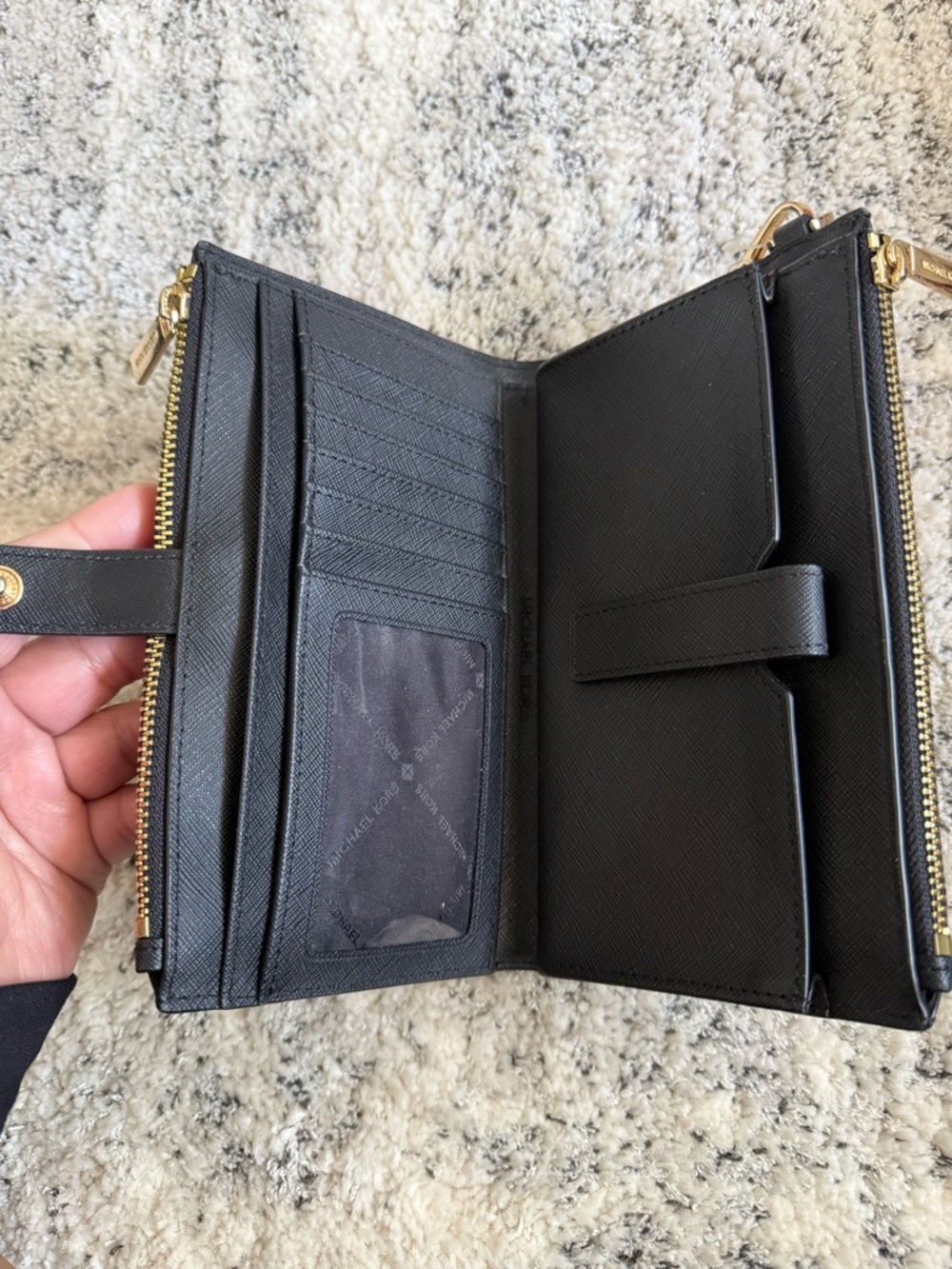 Michael Kors Black Saffiano Leather Wristlet Wallet with Gold Logo - Picture 2 of 4